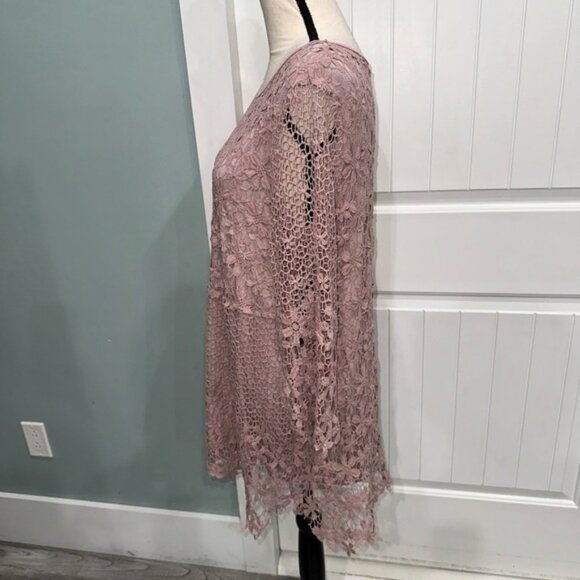 Ali Miles Mauve Pink Lace tunic top size medium - Picture 3 of 7